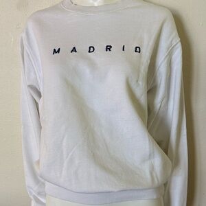 Brandy Melville White Crew Neck Sweater with Blue Lettering
